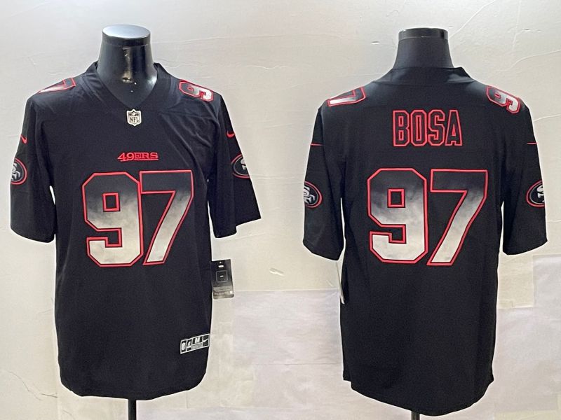 Men San Francisco 49ers #97 Bosa Black Nike Smoke Fashion 2024 Limited NFL Jersey style 1